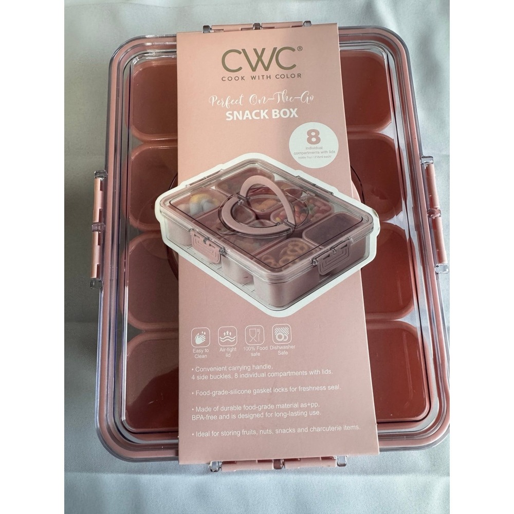 CWC Cook With Color On-The-Go Snack Box 8 Compartment Food Container Pink